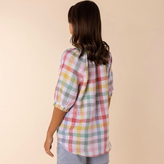 Linen Multi Check Top