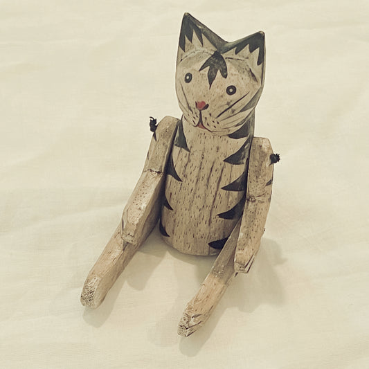 Handmade collectable cat, articulated wooden.