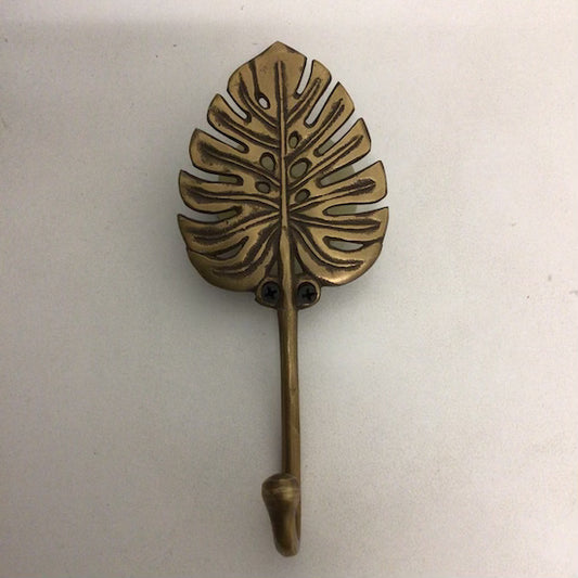 Solid brass monstera leaf hook