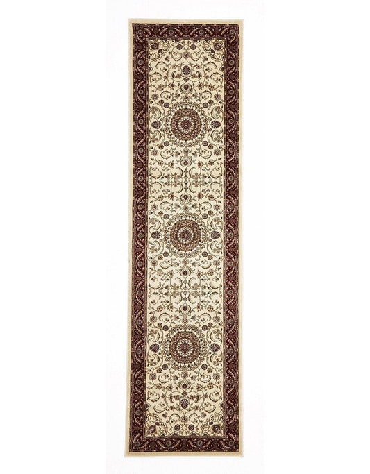 Sydney Medallion Runner Ivory With Red Border Runner Rug