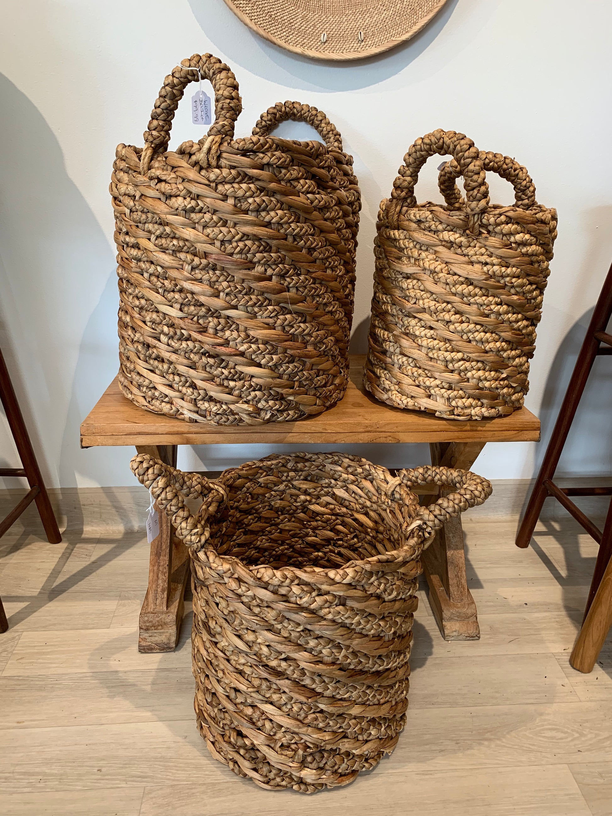 Indonesian made baskets, are unique and beautiful. The Banana leaf colours are natural and provide harmony in your room. 