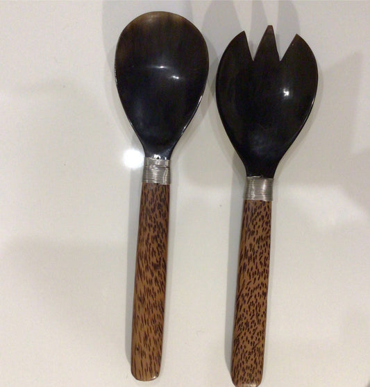 Salad Servers, Buffalo Horn and Teak Handles